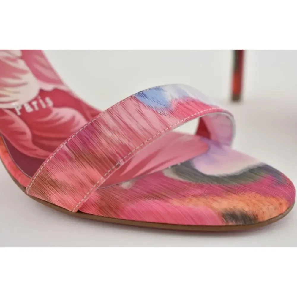 Christian Louboutin Miss Z Sandal 80 Pink Floral Ankle Strap Sandal Heel Pump 36